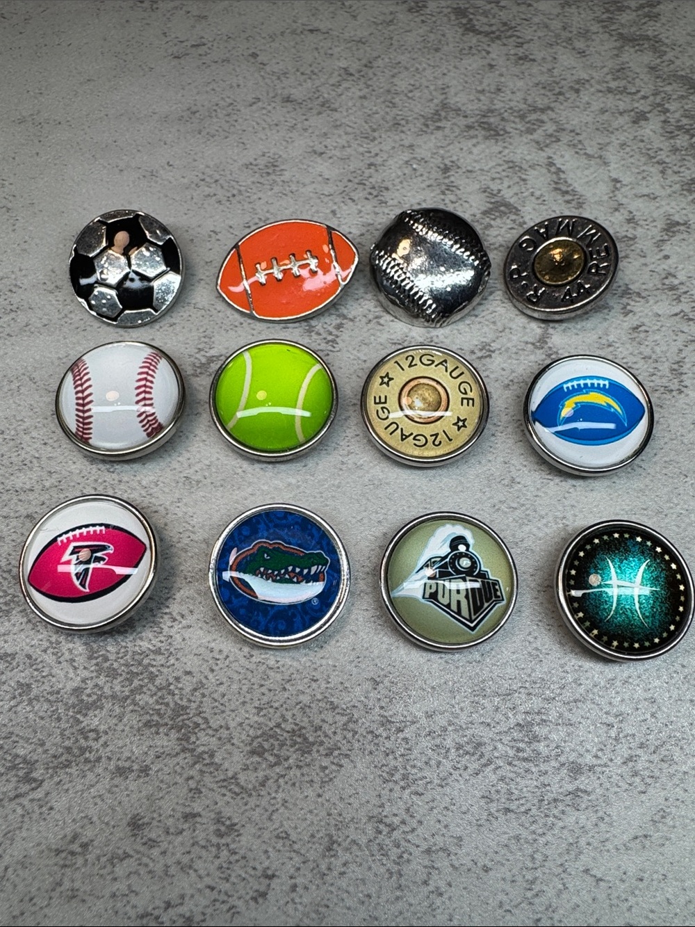 Lot of 12: 20mm  Sports Snap Charms - Mixed Colors